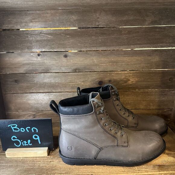 New Mens Born Sean Gray Leather Casual Comfort Lace Up‎ Ankle Boots Size 9 M - Picture 1 of 6